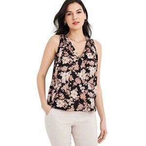 Maurices Wrap Blouse Size XS Floral V Neck Smocked Shoulder Black Tan Bohemian